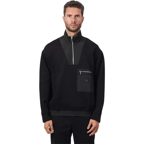 Schwarzer Pullover mit halbem Reißverschluss - Armani Exchange - Modalova