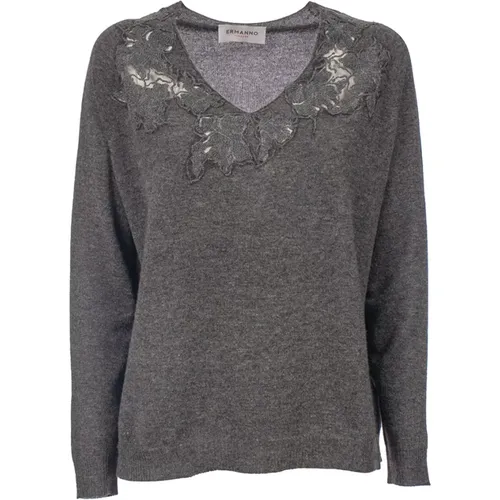 Bestickter Pullover mit Spitzen-Details , Damen, Größe: S - Ermanno Scervino - Modalova