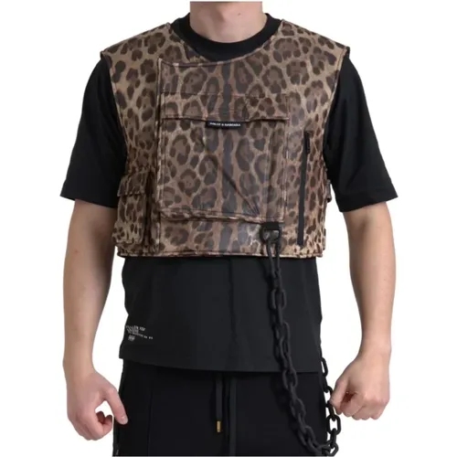 Leopard Silk Sleeveless Sportswear Vest , male, Sizes: M, S - Dolce & Gabbana - Modalova