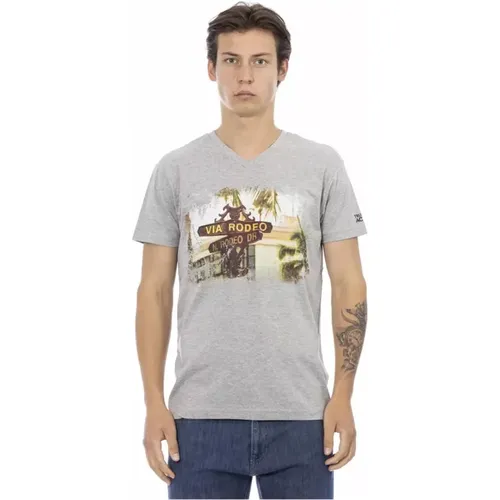 Herren V-Ausschnitt Baumwoll T-Shirt , Herren, Größe: L - Trussardi - Modalova