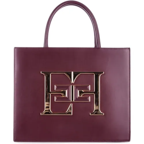 Bordeaux Schultertasche mit Frontlogo , Damen, Größe: ONE Size - Elisabetta Franchi - Modalova