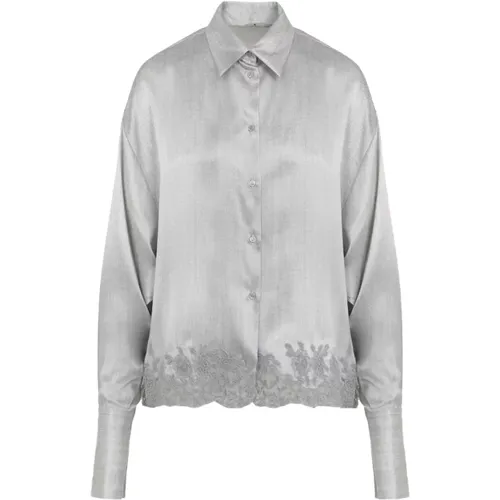 Elegant Grey Lace Insert Shirt , female, Sizes: S, XS, M - Ermanno Scervino - Modalova