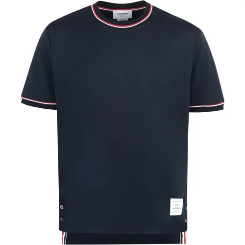 Baumwoll-Rundhals-T-Shirt mit Tricolor-Detail - Thom Browne - Modalova