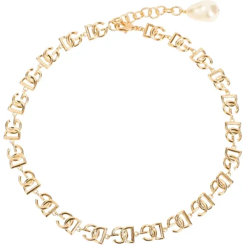 Golden Logo Brass Necklace , female, Sizes: ONE SIZE - Dolce & Gabbana - Modalova