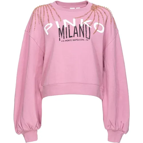 Glänzend Bestickter Sweatshirt Ceresole Logo , Damen, Größe: XS - pinko - Modalova