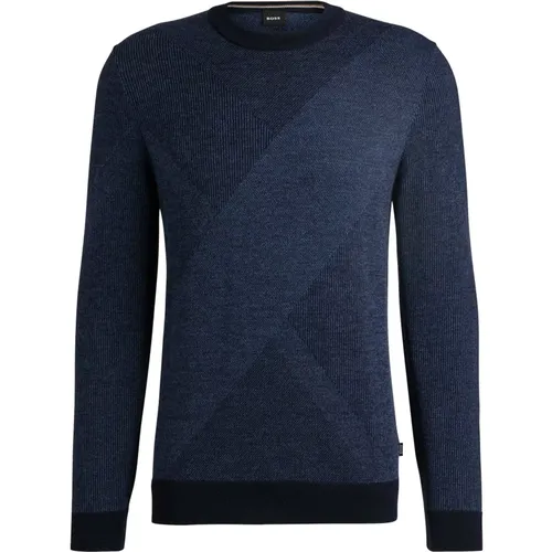 Blauer Jacquard-Strickpullover - Hugo Boss - Modalova