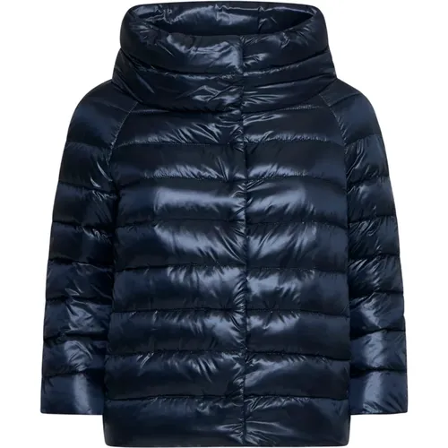 Quilted Navy Short Down Jacket , female, Sizes: M - Herno - Modalova