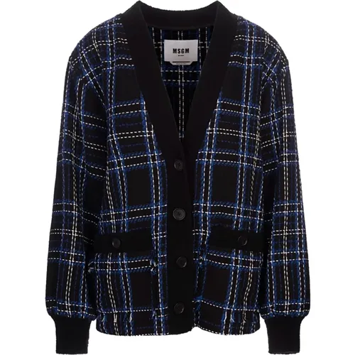 Wool Tweed Check Cardigan , female, Sizes: 3XS, 2XS - Msgm - Modalova