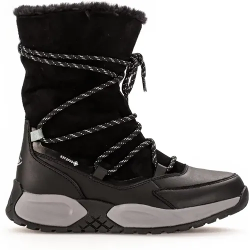 Schwarze Leder Mid Boots , Damen, Größe: 40 1/2 EU - Gabor - Modalova