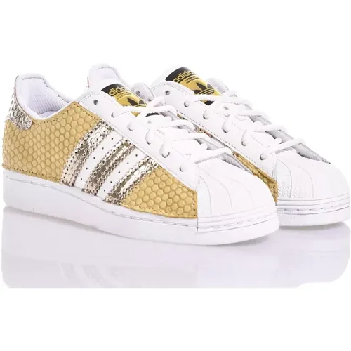 Handmade Beige White Gold Sneakers , male, Sizes: 10 UK, 8 UK, 13 1/3 UK, 2 2/3 UK, 1 1/2 UK, 9 1/3 UK, 4 2/3 UK, 11 1/3 UK, 3 1/3 UK, 12 UK, 2 UK, 12 - Adidas - Modalova