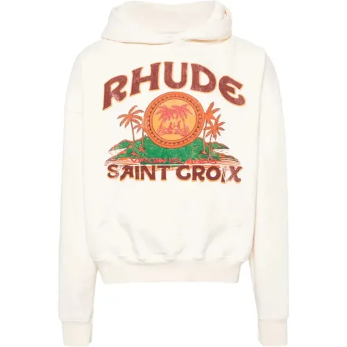 Cremeweißer Baumwoll-Hoodie , Herren, Größe: S - Rhude - Modalova