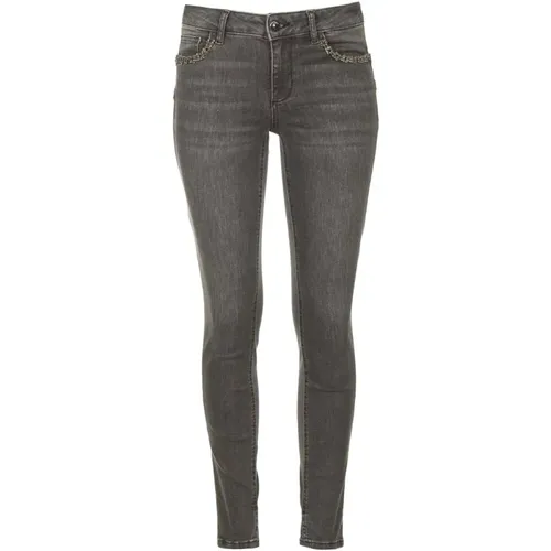 Dunkelgraue Denim Slim Fit Jeans mit Taschenapplikationen - Liu Jo - Modalova