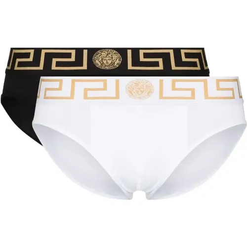 Schwarze und weiße Unterwäsche,Goldenes Griechisches Muster Unterwäsche - Versace - Modalova