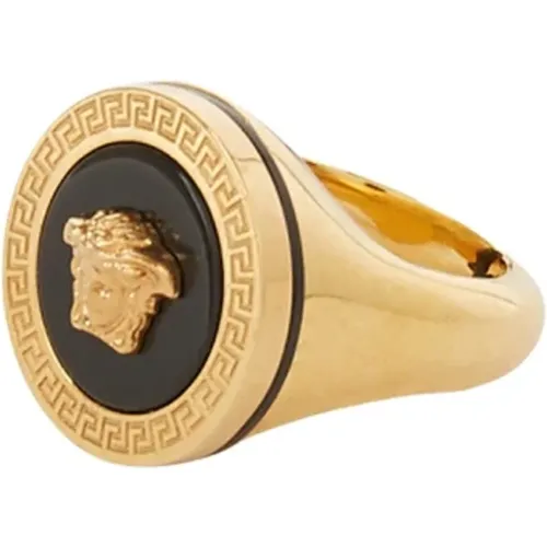 Goldfarbener Medusa Plaque Ring , Damen, Größe: 50 MM - Versace - Modalova