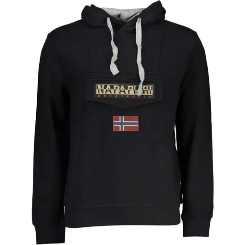 Schwarzer Baumwoll-Hoodie mit Applikation , Herren, Größe: S - Napapijri - Modalova