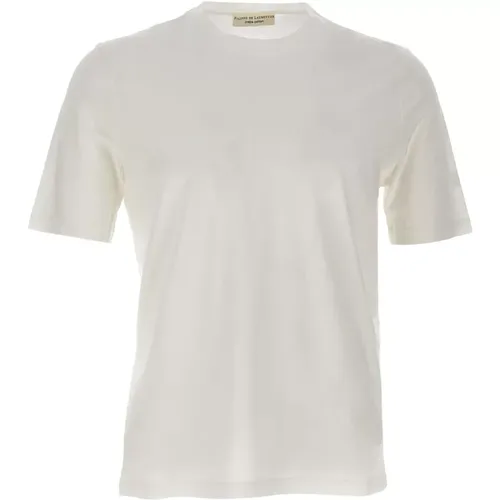 Herren Crêpe Baumwoll T-Shirt, Optisch Weiß , Herren, Größe: 4XL - Filippo De Laurentiis - Modalova