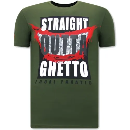 Herr T Shirt Straight Outta Ghetto , Herren, Größe: L - Local Fanatic - Modalova