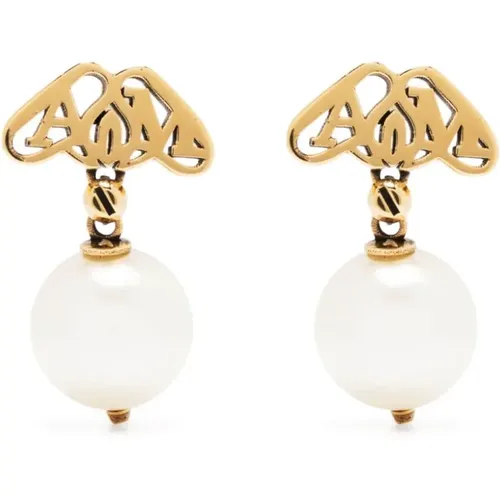 Golden Bijoux Earrings with White Pearl Pendant , female, Sizes: ONE SIZE - alexander mcqueen - Modalova