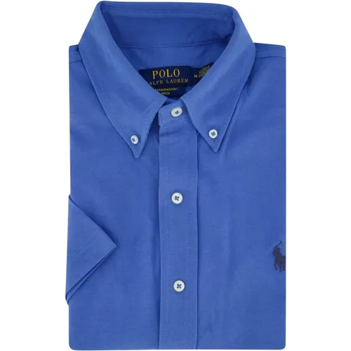 Blaues Freizeit-Kurzarmhemd , Herren, Größe: S - Ralph Lauren - Modalova