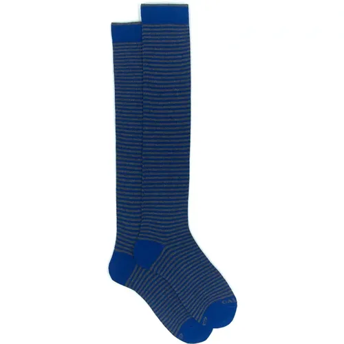Blaue Windsor Streifen Baumwoll Lange Socken , Herren, Größe: M - Gallo - Modalova