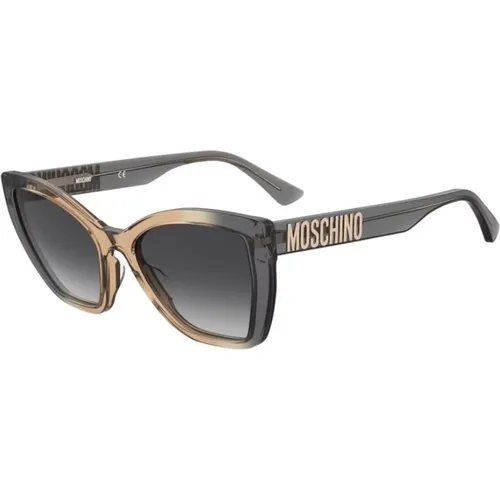 Graue Ocker Sonnenbrille mit Dunkelgrauen Gläsern , unisex, Größe: 55 MM - Moschino - Modalova
