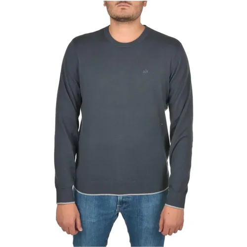 Logo Rundhalspullover Grau Kontrastsaum , Herren, Größe: 2XL - Emporio Armani - Modalova