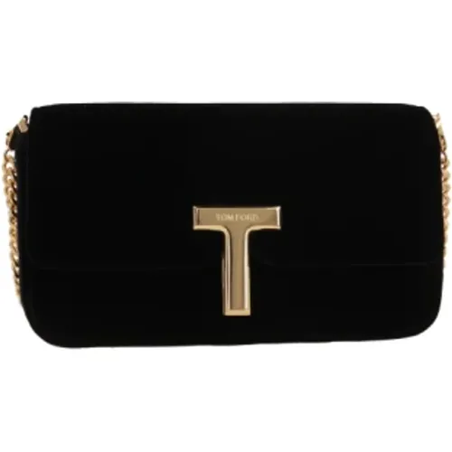 Schwarze Samt-Schultertasche mit Gold-Hardware - Tom Ford - Modalova