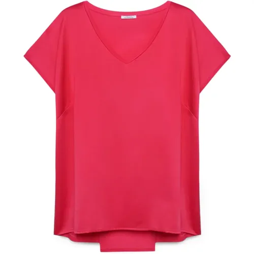T-Shirt mit Satin-Vorderseite und Jersey-Rückseite , Damen, Größe: M - Fiorella Rubino - Modalova