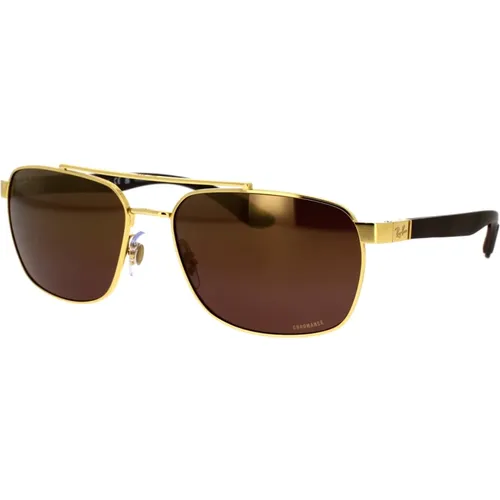 Rectangular Polarized Sunglasses Purple Gold , unisex, Sizes: 59 MM - Ray-Ban - Modalova