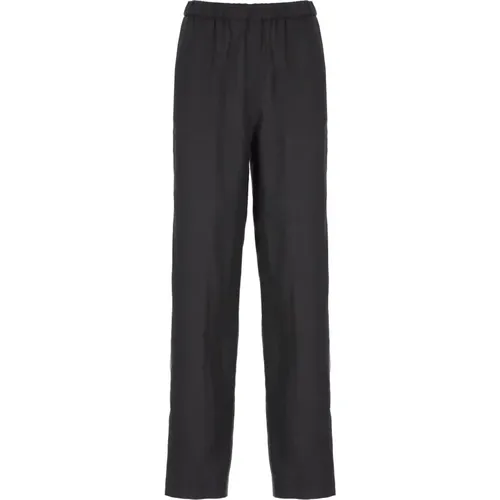 Linen Pants Elastic Waist Pockets , female, Sizes: XS, M - Fabiana Filippi - Modalova