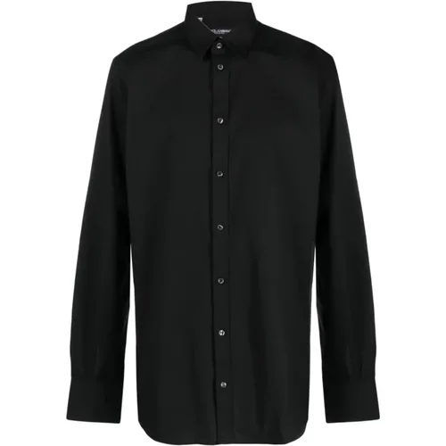 Schwarzes Langarmhemd aus Baumwollmischung , Herren, Größe: L - Dolce & Gabbana - Modalova
