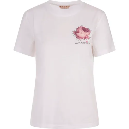 Floral Applique Crew-Neck T-shirt , female, Sizes: 2XS, XS, S - Marni - Modalova