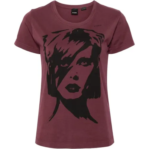 Bordeaux Rotes Jersey Bowie Print T-shirt , Damen, Größe: M - pinko - Modalova