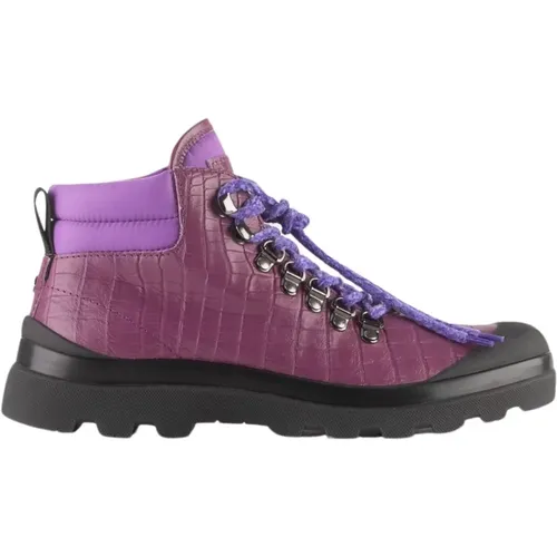 Amaranth Croco-Embossed Leather Hiking Boots , female, Sizes: 4 UK, 3 UK, 6 UK, 5 UK - Panchic - Modalova
