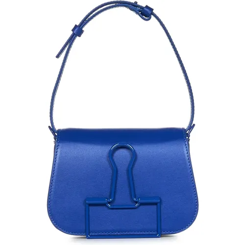 Blaue Leder-Schultertasche mit Klappdeckel - Off White - Modalova