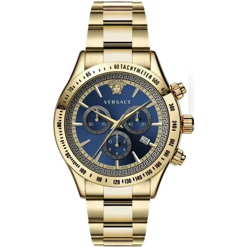 Klassische Gold Chrono Blaue Zifferblatt Uhr - Versace - Modalova