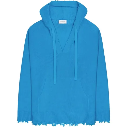 Turquoise hoodie sweatshirt with V neckline , male, Sizes: XL, M - Laneus - Modalova