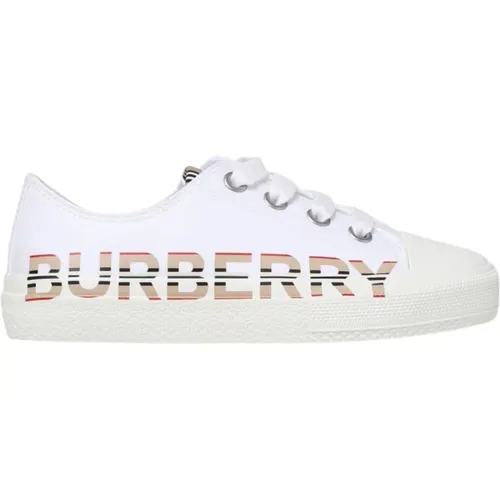 Weiße flache Schuhe mit ikonischem Streifenmuster und Logo-Druck - Burberry - Modalova