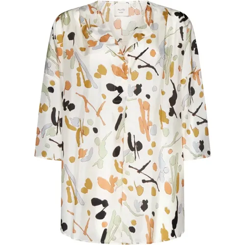 Abstraktes Muster Seidensatin Hemd , Damen, Größe: S - Alysi - Modalova