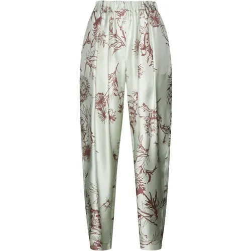 Dandelion Print Silk Trousers , female, Sizes: XS, M, S - Alysi - Modalova