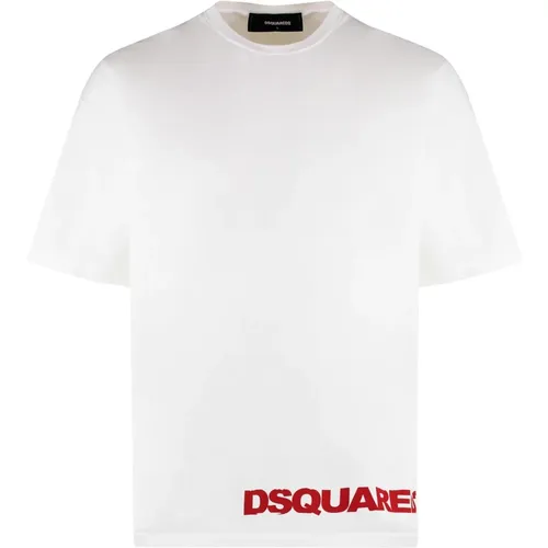 Baumwoll Crew-neck T-shirt mit Logo , Herren, Größe: L - Dsquared2 - Modalova