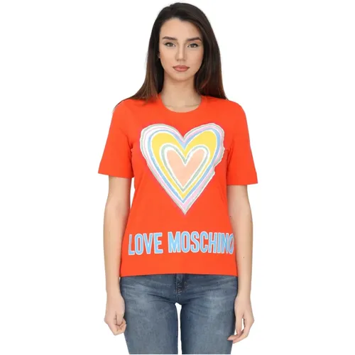 MaxI Logo Herz Print T-Shirt - Love Moschino - Modalova