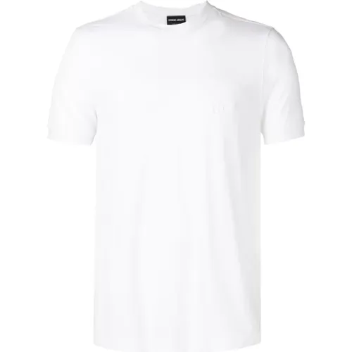 Weiße Slim Fit T-Shirt mit Besticktem Logo - Giorgio Armani - Modalova
