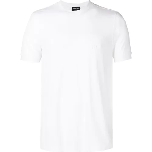 Weiße Slim Fit T-Shirt mit Besticktem Logo , Herren, Größe: XL - Giorgio Armani - Modalova