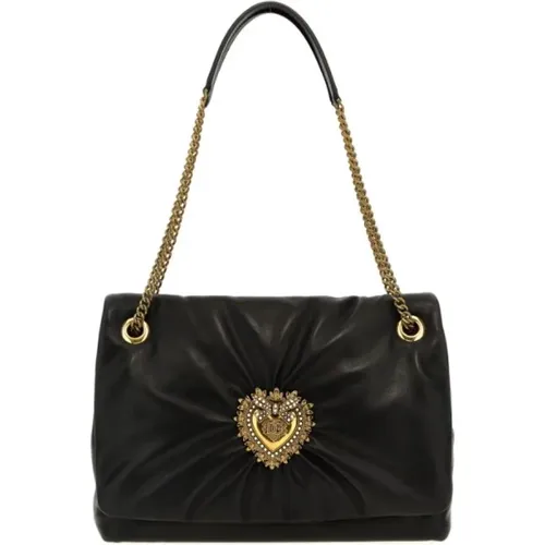 Medium Devotion Bag with Chain Strap and Leopard Print Lining , female, Sizes: ONE SIZE - Dolce & Gabbana - Modalova