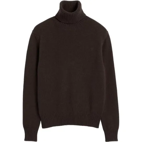 Kaffeebrauner Strickpullover mit Monogramm , Herren, Größe: L - Ami Paris - Modalova