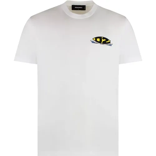 Geripptes Rundhals Baumwoll T-Shirt - Dsquared2 - Modalova