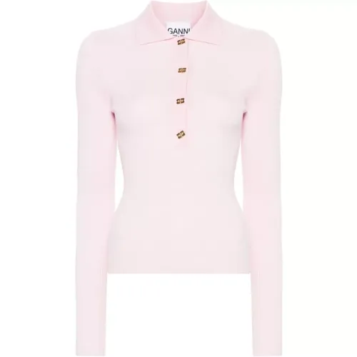 Geripptes Merino-Polo in Kreidepink - Ganni - Modalova