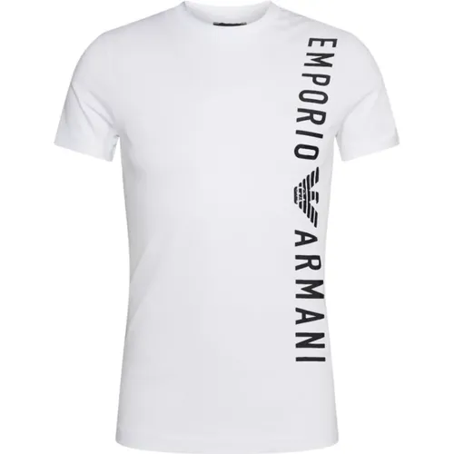 Cotton Half Sleeve T-Shirt with Vertical Contrast Lettering , male, Sizes: L, 2XL, S, XL, M - Emporio Armani - Modalova