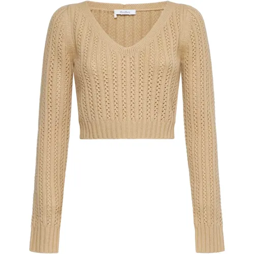 Ecru Häkelwolle Kaschmir Pullover , Damen, Größe: S - Max Mara - Modalova